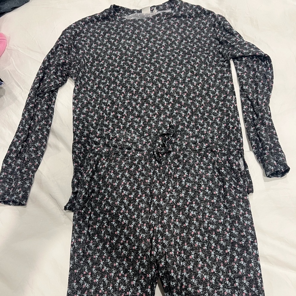 bp Black Long-Sleeve Floral Pajama Set with Pink Accents